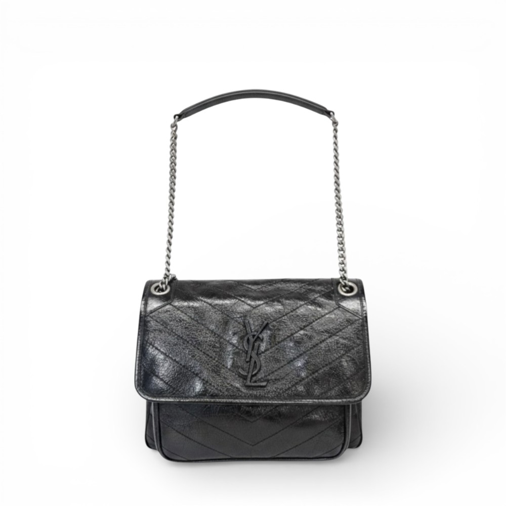 YSL-NIKI 小牛皮翻蓋鍊帶肩斜背包