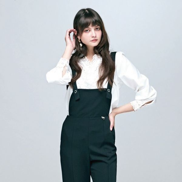 優雅直筒吊帶褲