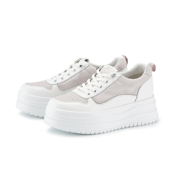 牛貼皮免綁帶修飾厚底休閒鞋