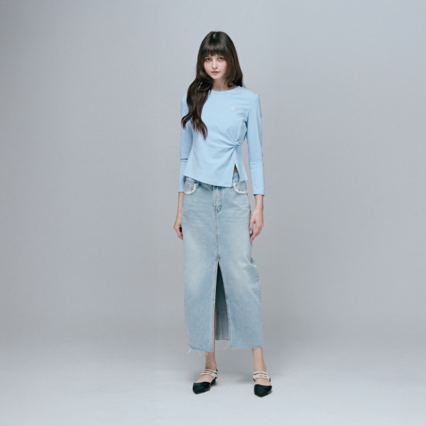 不對稱腰剪接T恤