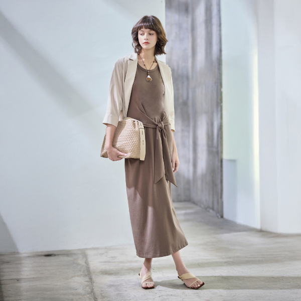 腰綁帶長洋裝