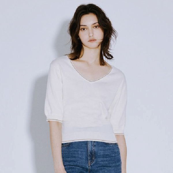 撞色滾邊V領線衫