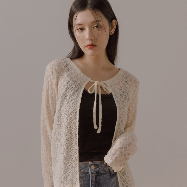 透膚菱格綁帶罩衫