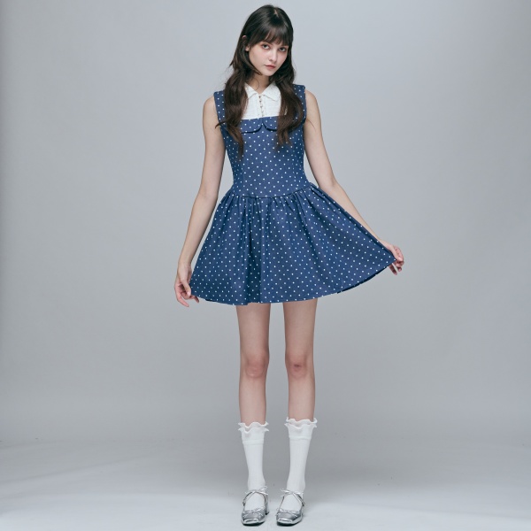 波點無袖洋裝