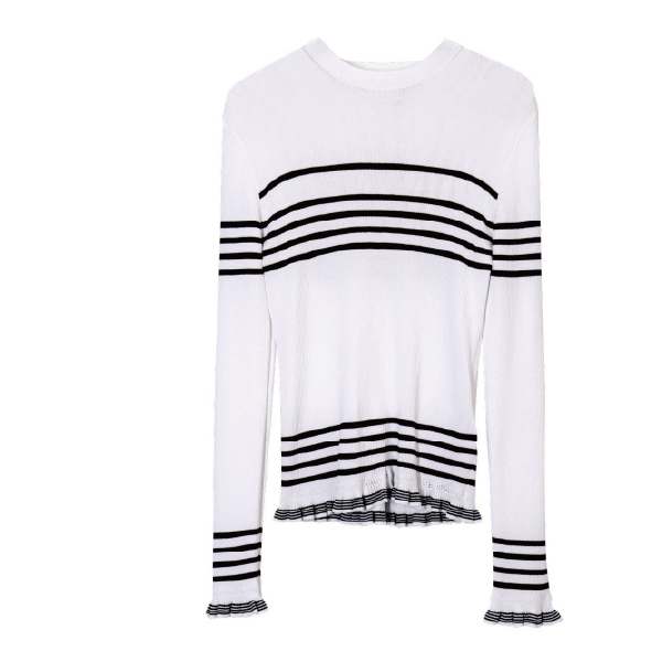 荷葉條紋針織上衣