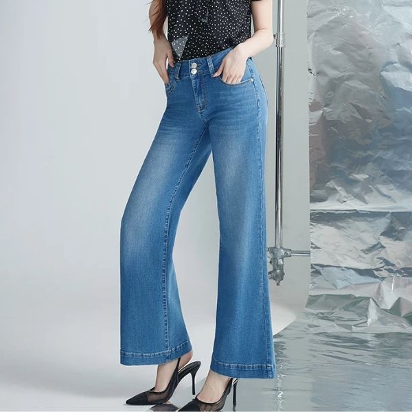 VICTORIA 吸排中腰雙釦牛仔寬褲