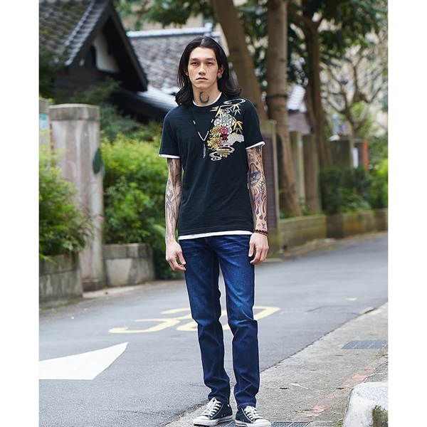 竹林猛虎竹節棉男T