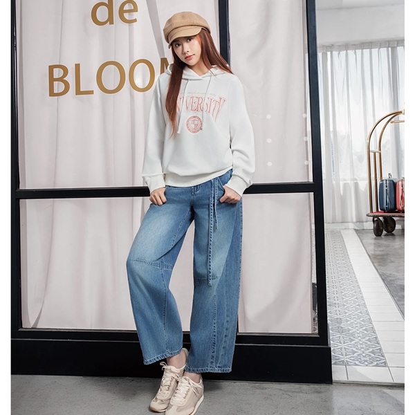 後腰鬆緊綁帶純棉繭形褲